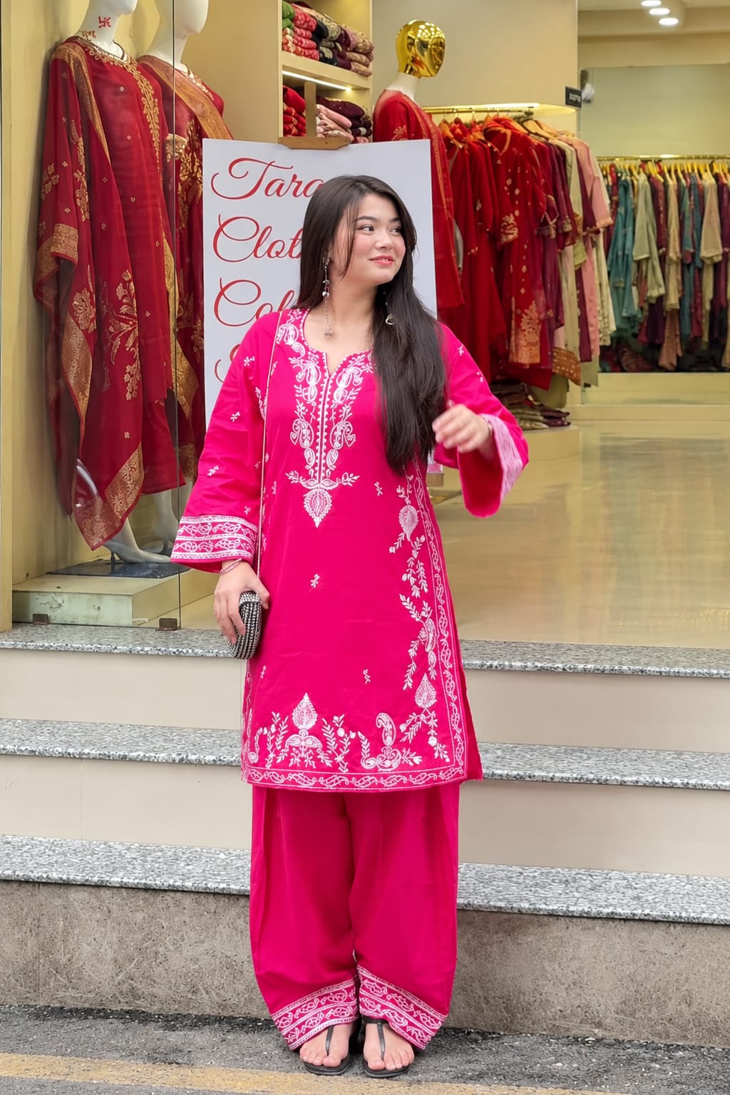 Rani Pink Embroidered Kurta Patiala Salwar Set for Women