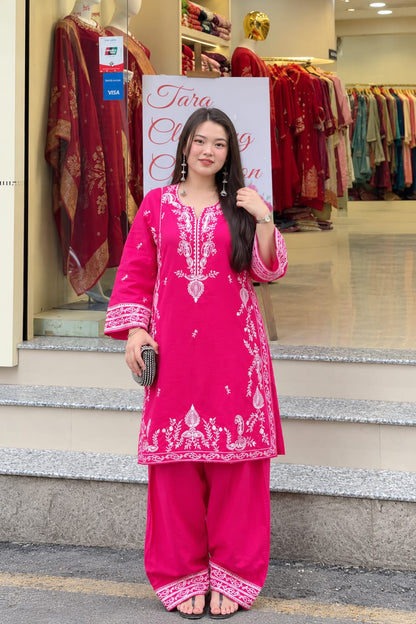 Rani Pink Embroidered Kurta Patiala Salwar Set for Women